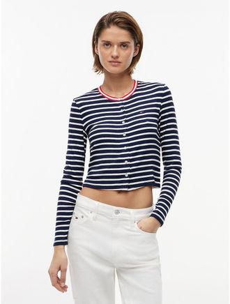 Tommy Hilfiger Womens Tommy Jeans Slim Fit Rib-Knit Cardigan - Navy - XL