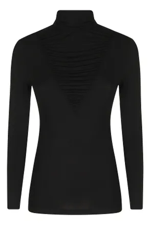 Nissa Black High Neck Gathered Lyocell-Blend Top