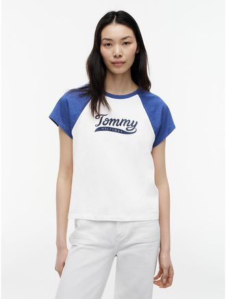 Tommy Hilfiger Womens Varsity Logo Raglan T-Shirt - White - XXL