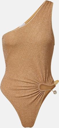 Os&eacute;ree Os&eacute;ree Embellished one-shoulder lam&eacute; swimsuit