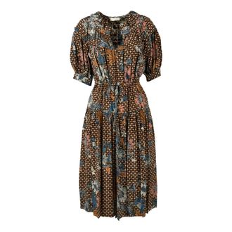 Ulla Johnson Kleedjes, Dames, Veelkleurig, L, Zijden jurk met elastische sluiting