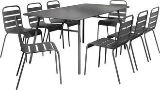 Vente-Unique Mesa y sillas de jard&iacute;n de metal - una mesa de 200 cm y 8 sillas apilables - Gris antracita - MIRMANDE de MYLIA