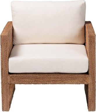 Baxton Studio Helina Bohemian Bleached Seagrass & Acacia Wood Arm Chair