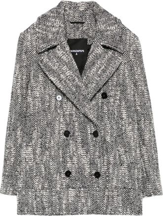 Patrizia Pepe Cappotto doppiopetto con motivo a spina di pesce - Nero