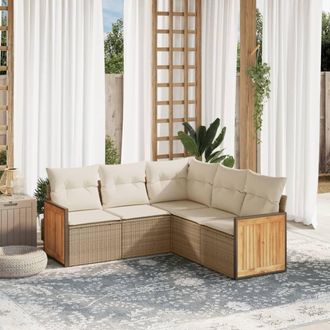 vidaXL Juego De Sof&aacute;s Jard&iacute;n Con Cojines 5 Pzas Rat&aacute;n Sint&eacute;tico Beige Vidaxl