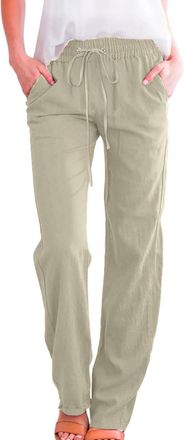 Generic Womens Casual Cotton Linen Pants Lightweight Relax Fit Elastic Waist Solid Lounge Long Trousers with Drawstring for Yoga Casual Gym and Sports Trouser
