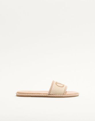 Valentino Garavani Sandalo Slide VLogo Torchon In Canvas Di Lino Donna ECRU 35