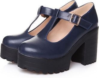 Generic Mumuj Mary Jane Ladies Blue Shoes Ladies Court Shoes Womens Block High Heel Platform Shoes Ankle Strap Mary Jane Shoes Round Toe Wide Fit Silver Prom 