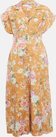 Zimmermann Brown Floral Print Linen Jumpsuit