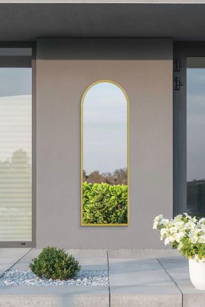 MirrorOutlet Gold Metal Framed Arched Garden Wall Mirror 63 X 21 (160CM X 53CM) | Size: 1 Pack