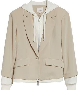 Cinq &agrave; Sept Le Petite Khloe Zip-Up Hoodie Blazer in Khaki/Ivory at Nordstrom, Size 10