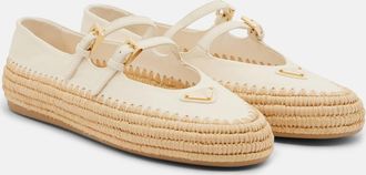 Prada Leather and raffia Mary Jane flats