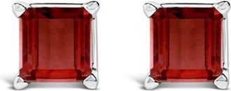 House of Brilliance 14K Gold 5x5MM Princess Cut Gemstone Solitaire Stud Earrings in Red Garnet | White at Nordstrom