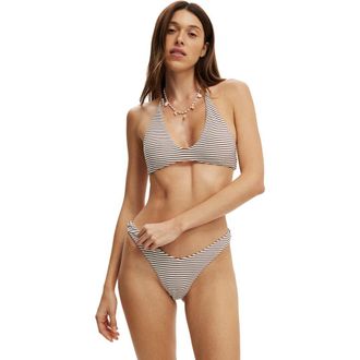 Cotton On Womens Dip Front High Side Brazilian Bikini Bottom in Terry Stripe Brown at Nordstrom, Size X-Large