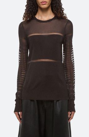 Helmut Lang Burnout Stripe Sheer Top in Espresso - D1P at Nordstrom, Size Medium