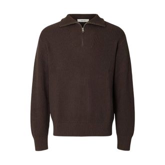 Selected Slmdry LS Knit Half Zip Noos - Heren - Truien - Bruin - Maat: XL Katoen