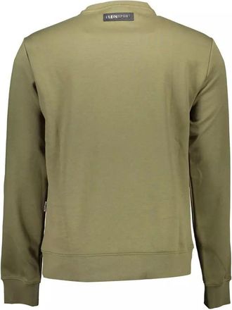 Plein Sport Mens Tiger Sweatshirt Crew Neck Pl9582 - Sage Green Cotton - Size X-Large