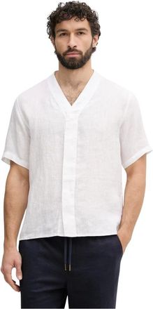 Benetton 100% Linnen Korte Mouw Shirt - Heren - Overhemden - Wit - Maat: XL Linnen