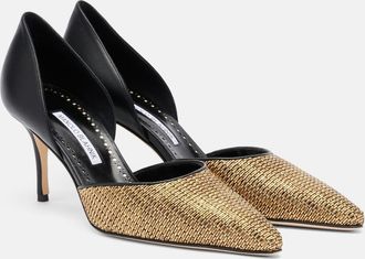 Manolo Blahnik Taylerbinu leather-trimmed woven pumps