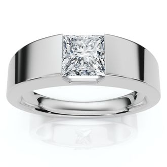 Pompeii3 Mens 1Ct Princess Cut Diamond Wedding Anniversary Ring 14k Gold or Pt Lab Grown