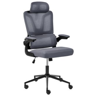 Beliani Silla De Oficina Moderna Asiento De Piel Sint&eacute;tica Respaldo De Malla Altura Giro 360&deg; Reposabrazos Ajustables Inclinaci&oacute;n Gris Oscuro Kryos