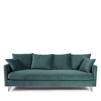 DRAWER Sof&aacute; cama 4 plazas terciopelo y patas metal negras - Verde gris&aacute;ceo