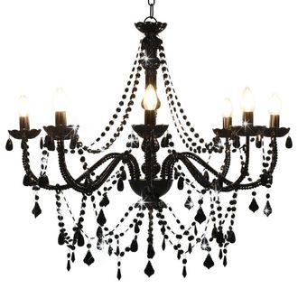 Berkfield Home Chandelier with Beads Black 8 x E14 Bulbs