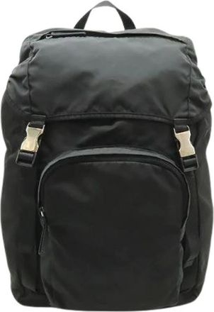 Prada Pre-owned Nylon Triangle Logo Backpack V135 - Dames - Vintage Rugzakken - Zwart - ONE Size - Nylon - Vintage