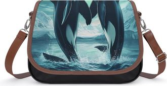 Generic Orcas Killer Whale Northern Light Small Womens Crossbody Bags Shoulder Handbag with Adjustable Strap for Travel