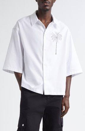 Jacquemus La Chemise Aloe Palm Tree Graphic Button-Up Shirt in Palm Tree White/Black at Nordstrom, Size 38 Us