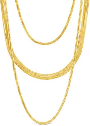 Sterling Forever Everly Layered Herringbone Chain Necklace