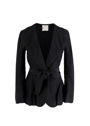 Lanvin Black Linen Blend Belted Jacket Size XS