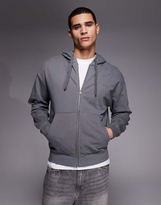 HUGO BOSS HUGO Red - Felpa con cappuccio e zip grigio scuro