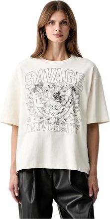 Just Cavalli Relaxed T-shirt - Dames - Tops - Beige - Maat: M Katoen
