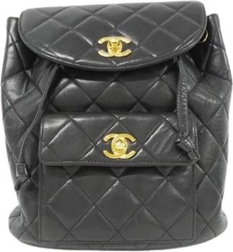 Chanel Pre-owned Lamsleer Rugzak - Dames - Vintage Rugzakken - Zwart - ONE Size - Leer - Vintage