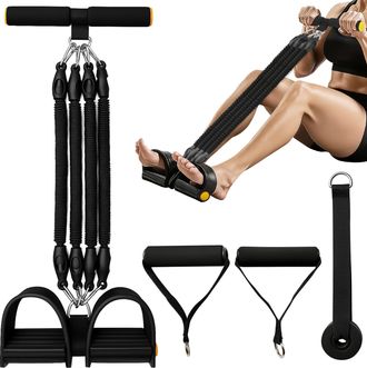 OEM Fascia Elastica Per Pedali - Corda Per Addominali Regolabile A 4 Tubi Con Impugnature Ergonomiche, Attrezzo Fitness Multifunzionale Per Un Allenamento