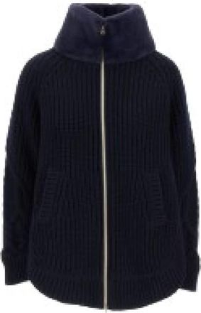 Herno Cardigan met bontinzet - Dames - Vesten - Blauw - S - Wol - Truien & Vesten
