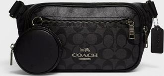 Coach Mens Elias Belt Bag Signature Canvas Charcoal Grey - Black