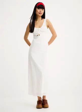 Rhythm Womens Beaded drawcord broderie anglaise maxi dress