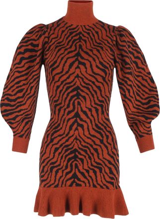 Ulla Johnson Joni Printed Ruffled Hem Mini Dress in Rust Wool