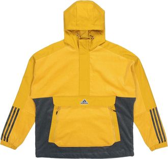 adidas M Corduroy Ank Half Zipper Colorblock Sports hooded Logo Jacket Brown HD0366