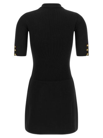 Elisabetta Franchi Ribbed Knit with Scarf Detail Dress - Black
