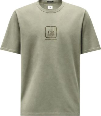 C.P. Company C.p. Company - Metropolis Series Mercerized Jersey T-Shirt met korte mouwen en logobadge - Heren - Tops - Groen - Maat: L Jersey