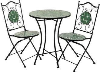 Wanderlust Deco Conjunto Mesa Y 2 Sillas De Mosaico Y Forja Negro, Mesa:d60x75h-silla(2):d38x46-90h