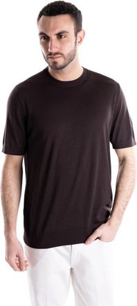 Paolo Pecora T-shirt met ronde hals van gebreid materiaal - Heren - Ronde hals truien - Bruin - M - Katoen - Truien & Vesten