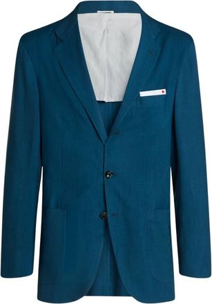 Kiton Cashmere Single-Breasted Jacket - Heren - Blazers - Blauw - XL - Katoen - Jassen