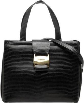 Ferragamo Pre-owned Embossed Leather Handbag - Dames - Pre-owned - Zwart - Maat: ONE Size Leer