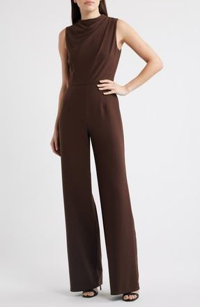Black Halo Corrine Draped Bodice Wide Leg Jumpsuit in Espresso at Nordstrom, Size 14