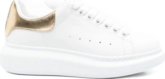Alexander McQueen White Lace-Up Trainers with Gold-Tone Heel