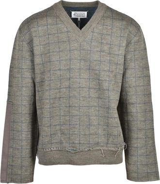 Maison Margiela Patchwork V-Neck Sweater - Green